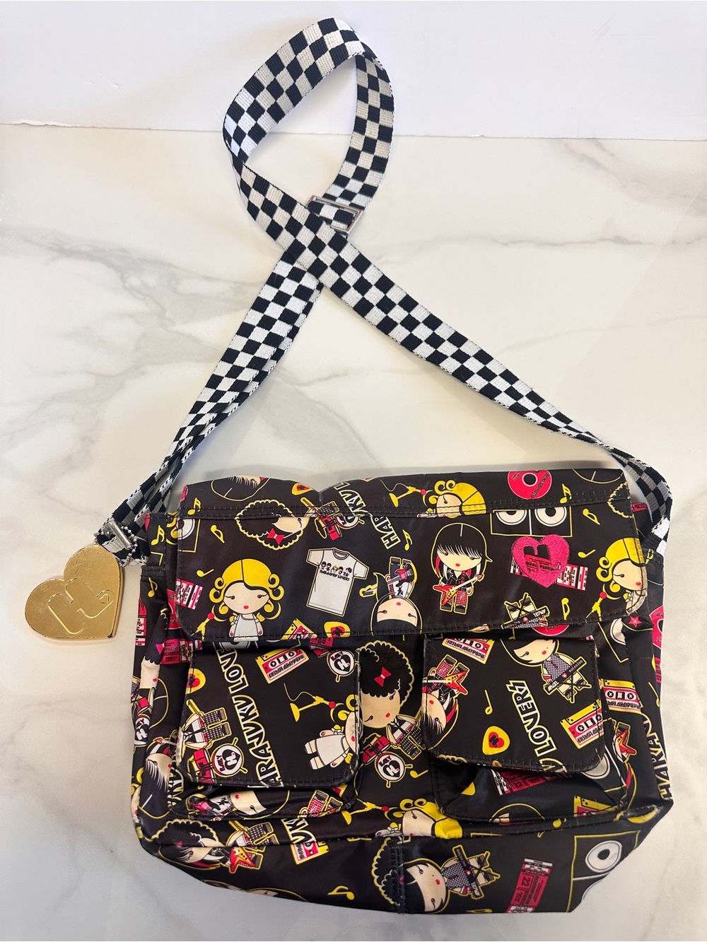 Harajuku Lovers Black Crossbody Bag with Pink & Yellow Accents